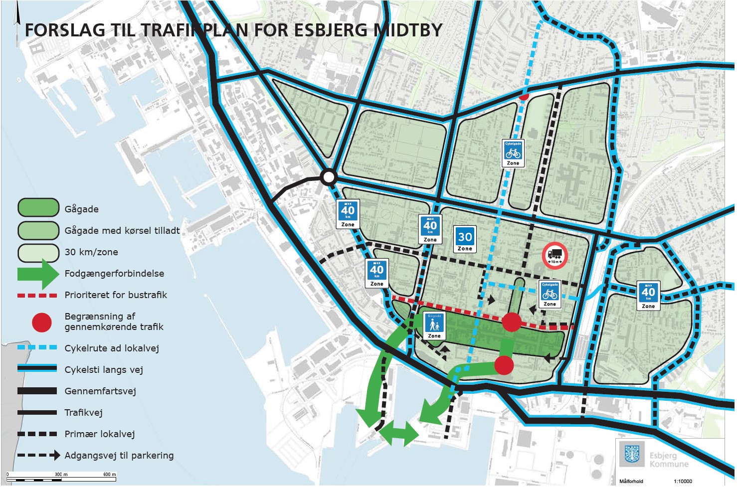 Forslag til trafikplan for Esbjerg Bymidte.